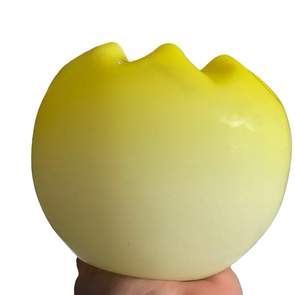 Vintage Victorian Rose Bowl Yellow Satin Glass Crimped Ombré Ruffled Vase READ